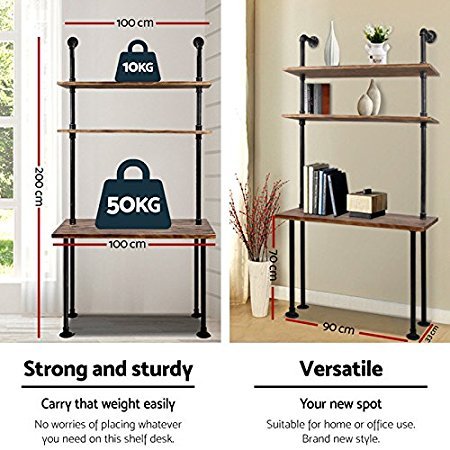 Industrial Laptop Desk Wooden Computer Desk Pipe Shelf Computer Table