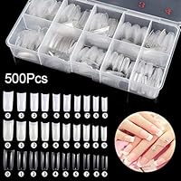 Simplylin_ Beauty Tools 500pcs Artificial Nails French False Half Nail Art Tips Acrylic UV Gel Clear Artificial Nails Full Cover Short kiss Medium Length Tips for Kids Square Petite Coffin Toes