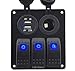IZTOSS 3 Gang Rocker Switch Panel with Power Socket 3.1A Dual USB Wiring Kits and Decal Sticker Labels DC12V/24V for Marine Boat Car Rv Vehicles Truck Blue Led
