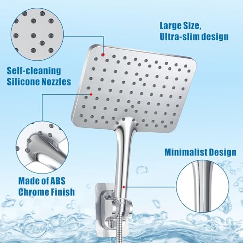 Large Hand Shower, Voolan High Pressure Hand Showers, 10" Chrome Rain Shower with a Jet Wide Enough to Cover the Entire Body, Square