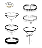 Women Choker Chain Necklace 6 Pcs Black Velvet Lace Choker Gothic Tattoo Collar Necklace Stretch Pendant