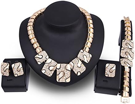POKICH Glamorous Crystal Rhinestone Beading Necklace Earrings Wedding Jewelry Sets