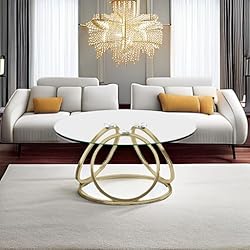 O&K Furniture Modern Glass Coffee Table - Chrome Ring Frame, 32" Round Tempered Glass Top