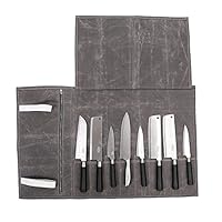 QEES 18.5" Large Knife Roll 8 slots Heavy Duty Waxed Canvas Knife Bag Grey Professional Knife Set for Chef Knives Storage Tool Roll Birthday Gift DD11