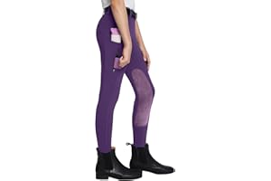 baleaf Girls Riding Pants Kids Equestrian Breeches Knee-Patch Zip Pocket Horseback Tights