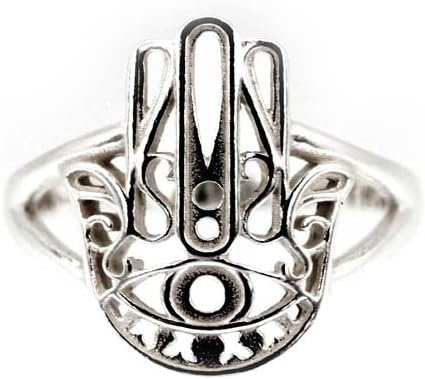 Open Design Hamsa Hand Ring with Third Eye in Sterling Silver, Size 8, #7429-8