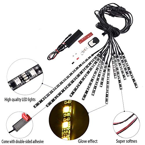 Motorcycle LED Light Kit Strips Multi-Color Accent Glow Neon Lights Lamp Flexible with Remote Controller for Harley (12PCS)