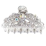 NEW Fancy Blue Austrian Crystal Hair Claw Clip Clamp Wedding Ribbon Bow Metal 4 color (silver)