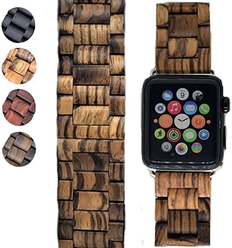 42mm Apple Watch Band Replacement - iWatch Series 1, 2 &amp; 3 – Handcrafted Wood - Adjustment Tool Included (Zebrawood)