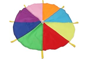 mifasuo Kids Play Rainbow Parachute 6ft 10ft 12ft with 16 Handles 16ft 20ft Tent Game for Children Gymnastics Cooperative Pla