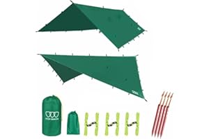 Gold Armour Rainfly Tarp Hammock, Premium 14.7ft/12ft/10ft/8ft Rain Fly Cover, Waterproof Ultralight Camping Shelter Canopy, Survival Equipment Gear Camping Tent Accessories (Green 12ft x 10ft)