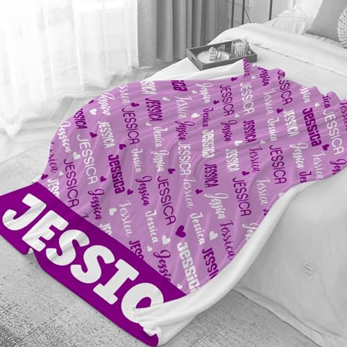 Personalized Blanket with Name, Custom Purple Blankets with Letter Words Soft Flannel Throw Blanket for Kids Adults Friends Families, Birthday Christmas Valentines Day Gift - 30X40 in for Pets
