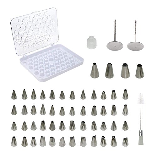 56 PCS Stainless Steel Icing Tips Pastry Tool for All Cakes, Lava Cakes and Cupcakes Decorations, Hinged Storage Box Included