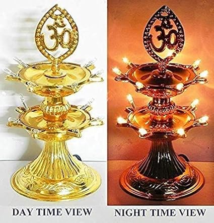 Bubby 2 Layer New Electric Gold LED Bulb Lights Diya/Deep/Deepak for Pooja/Puja/Mandir Diwali Festival Decoration