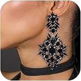 Silver Chandelier Earrings for Women Trendy, Oversized Big Crystal Rhinestone Statement Earrings Dangling Formal Pageant Earings Drag Queen Jewelry