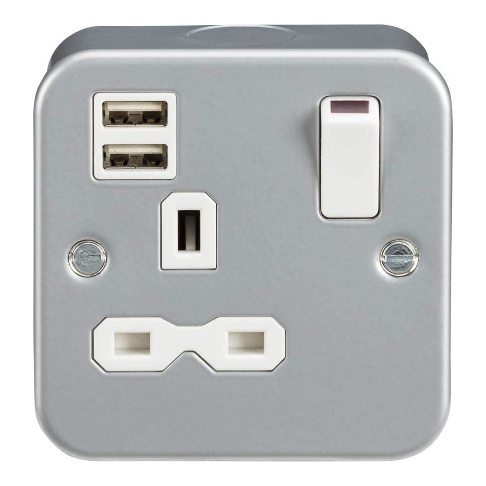 Knightsbridge MR9124 Metal Clad 13 A 1G Switched Socket with Dual USB Charger, 2.4 A