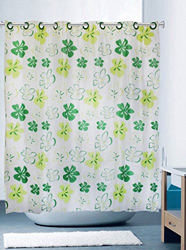 Hookless shower curtain clover green white yellow patte…