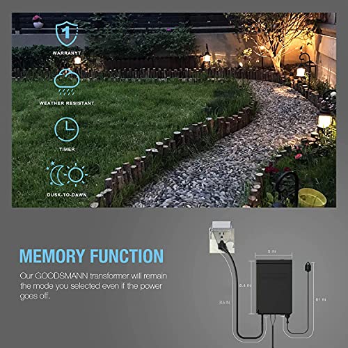 GOODSMANN Low Voltage Transformer 300 Watt with Timer, Photo Eye Sensor