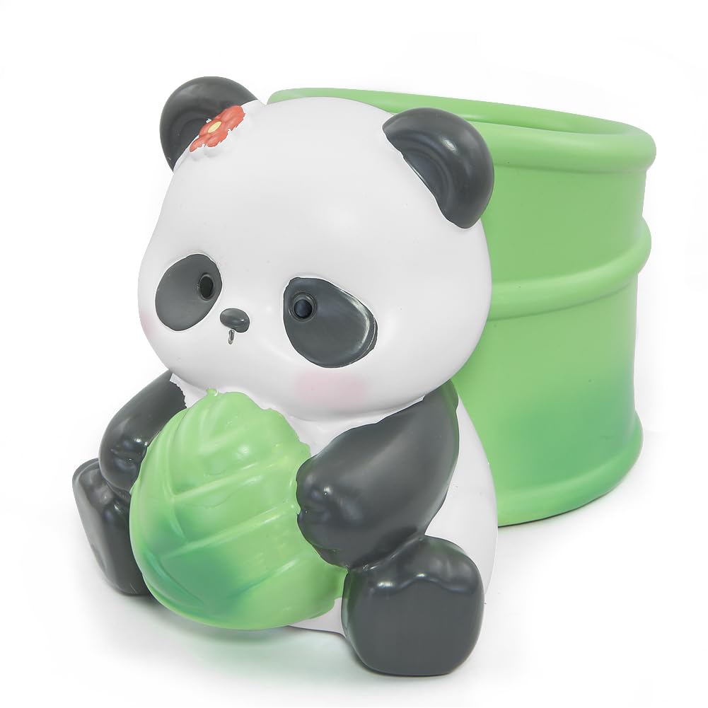 Cute Resin Panda Pen Holder,Panda Bamboo Pencil Cup Pot Organizer Pencil Holder Container Storage Box Figurine Decorative Ornament Sculpture for Kid Student Office School Desktop Stationery Gift