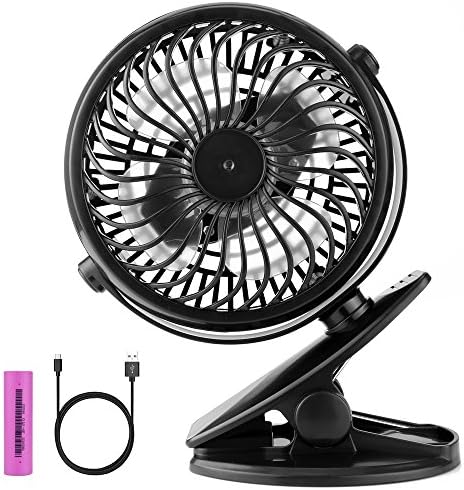 ESCNE Mini Battery Operated Clip on Fan,5-Inch Small Portable Stroller Fan Powered by Rechargeable Battery or USB for Baby Stroller Desk Car Gym Workout Camping,Black