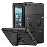 MoKo Case for All-New Amazon Fire 7 Tablet (7th Generation, 2017 Release Only) - [Heavy Duty] Shockproof Full Body Rugged Hybrid Cover with Built-in Screen Protector for Fire 7, BLACK