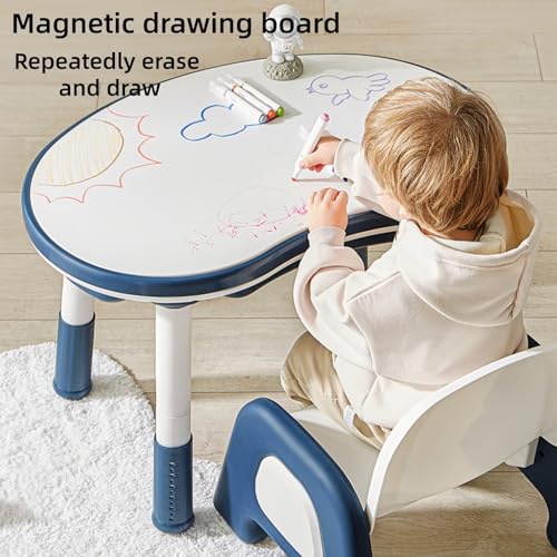 Multi Activity Table, Play Table and Building Blocks Toy, Study Table with Storage, with 1 Chair, Toddler Multi Activity Play Table, Double-Sided Tabletop