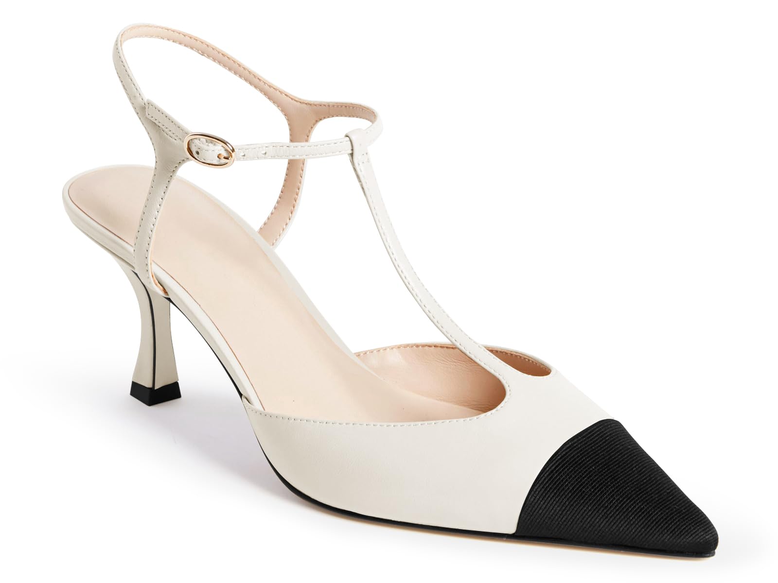 Coutgo Women's Pointed Toe Kitten Heel Pumps - Suede, Adjustable Ankle Strap, Low Heels For Wedding, Office, Party - View #2