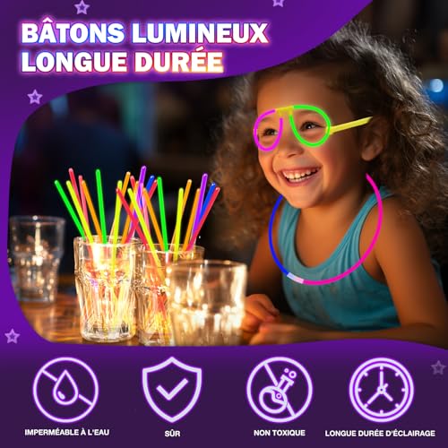 Millegu Glow in the Dark Bracelets, 230 Party Pack of 100 Fluorescent Sticks & 130 Connectors Make Glasses Necklaces Balls Balls for Children Adults, Christmas Decorations Party Favors New Year 2026