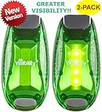 LED Safety Light (2 Pack) + Bonuses New Version | Clip On Strobe/Running Lights for Runners, Dogs, Bike, Walking | The Brighter High Visibility for Outdoor, Pet Collar, Helmet, Reflective Gear | Green