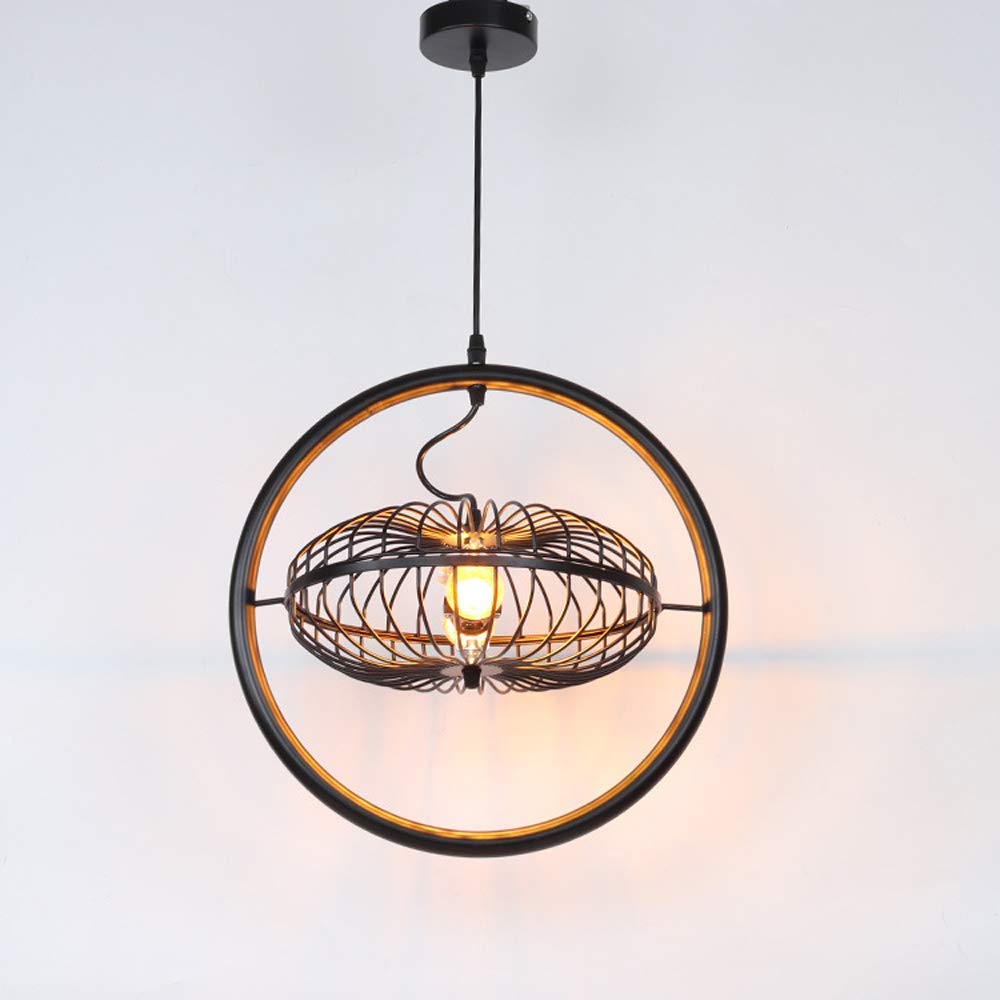 Retro Pendelleuchte Runde Eisen Kronleuchter Vintage LED Schwarz Metall