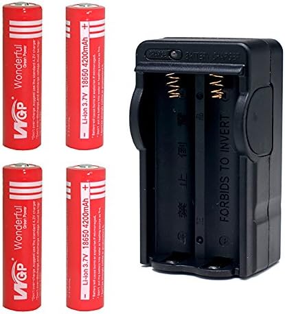 Mickeyattration Set WGP Wonderful Green Power 4 Piece 18650 4200mah 3.7v Smart Charger for UltraFire Cree Torch Flashlight Rechargeable Battery (Red)