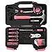 Yuanshikj Precision Tools General Tool Set Homeowner's Tool Kit Toolbox, 39 Piece Pink Color General Household Hand Tools Kit with Plastic Toolbox Storage Case