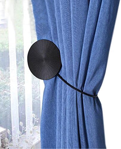 YYC Set of 2 Alloy Round Magnetic Curtain Tie Back Modern Style Creative Curtain Bind (Black)