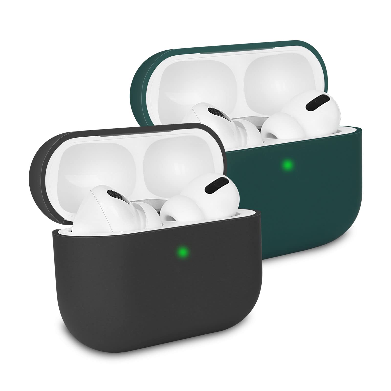 KOKOKA Protective Case Compatible with AirPods Pro, Anti-Shock Silicone Protective Cover, Ultra-Slim, Non-Slip Protective Case for Airpods Pro, Pack of 2, Black/Deep Green