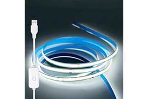 ZSLAIFU A 5V USB LED Light Strip, COB LED Strip Lights, White 5V LED Lights, Small LED Strip Light, TV Lights for TV Under Cabinet Kitchen Living Room Shelving or Displays (White, 3.28ft)