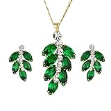 Yoursfs Emerald Leaves Pendant Necklace and Earring Set 18k Gold Plated Jewelry Set