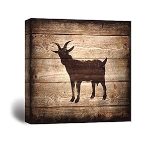 Square Goat Silhouette on Rustic Wood Board Texture Background
