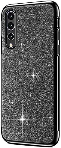 ikasus Case for Huawei P20 Pro Case Girls Sparkly Shiny Glitter Bling Powder Diamond Paillette Card & Plating Bumper Slim Flexible Soft Rubber Gel TPU Protective Case Cover for Huawei P20 Pro,Black