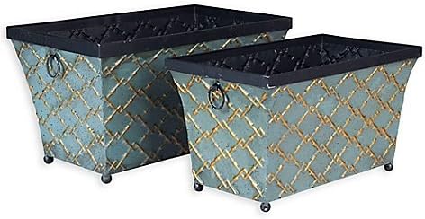 Household Essentials Oval Vintage Metal Storage Containers in Teal (Set of 2)