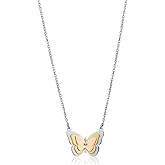 Vanbelle Sterling Silver Jewelry - Rhodium and Gold & Rose Gold Plated with 925 Stamp - Three Tone Butterfly Pendant Necklace - Elegant Handcrafted Necklace for Women Chain 16" Long + 2" Extender