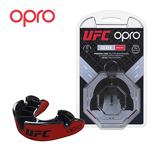 Opro Silver Match Level Adult and Youth Sports Mouthguard with Case, Gum Shield for Hockey, Lacrosse, Rugby, MMA, Boxing and Other Contact and Combat Sports (UFC - Red, Youth)