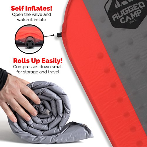 Self Inflating Sleeping Pad - Sleep Comfortably In The Outdoors - Camping Gear and Accessories For Hiking, Backpacking, Travel - Lightweight and Compact Camping Mat by Rugged Camp (red)