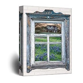 Rustic View Through Vintage Window Theme Painting Artwork...