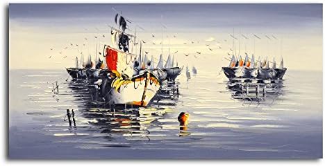 Omax Beauty in a Bleary Day at Sea Oil Painting on Canvas - 40W x 20H in.
