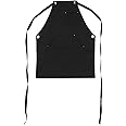 Fdit Black Waxed Tool Aprons, Heavy Duty Waterproof Workshop Apron Multi-function Bib Apron with Handy Pockets & Cross-Back Straps for Kitchen Garden Working Uniform