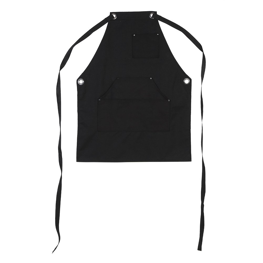 Apron With Straps，Black Waxed Canvas Tool Aprons, Heavy Duty Waterproof Workshop Apron Multi-function Bib Apron with Handy Pockets & Cross-Back Straps for Kitchen Garden Working Uniform