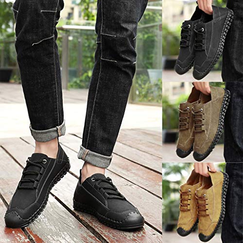 New in Respctful✿Men's Spring Penny Loafers Soft Leather Driving Boat Shoes Casual Handmade Lace-Up Flats Dress Shoes Black