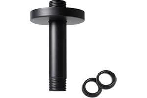 BSTIIU 4 Inch Shower Arm with Flange, Ceiling Mounted Shower Head Extension Arm, 1/2 NPT Straight Arm for Rain Shower Head, Stainless Steel Shower Head Extension Replacement Pipe Arm, Black