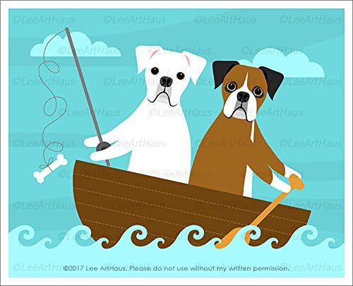 365D Two Boxer Dogs in Fishing Boat UNFRAMED Wall Art Print by Lee ArtHaus