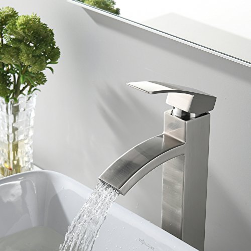 VCCUCINE Contemporary Modern Brushed Nickel Tall Single Handle Bathroom Vessel Sink Faucet, Laundry Stainless Steel Sink Faucet With Two 3/8" Hoses - Thumbnail 3